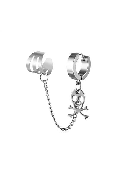 Köstebek Gothic Punk Stainless Steel Chain Cartilage Skull Earrings