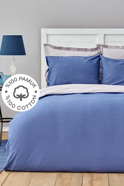 Karaca Home Σετ Παπλωματοθήκη Διπλής Όψης Basic Grey Indigo 100% βαμβακερή