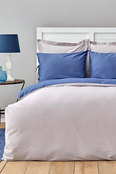 Karaca Home Σετ Παπλωματοθήκη Διπλής Όψης Basic Grey Indigo 100% βαμβακερή