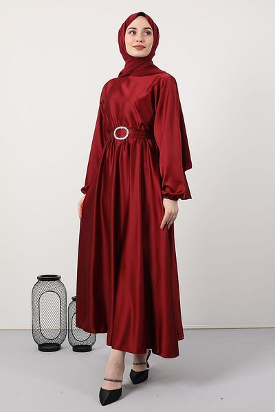 Giza Giyim Φόρεμα με ζωσμένο μοτίβο αλυσίδας Claret Red
