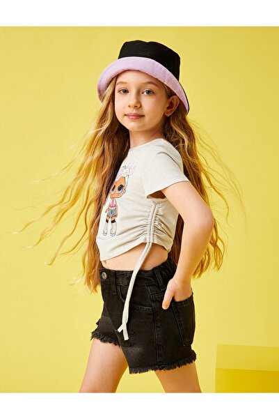 Koton Lol Crop T-shirt z nadrukiem, zebrany z boku, licencjonowany