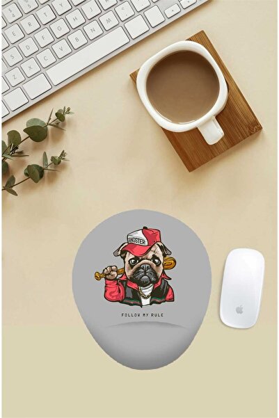 Gizeo Concept Mouse Pad cu model Gangster Pug cu suport pentru încheietura mâ...