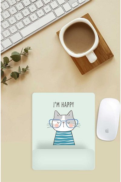 Gizeo Concept لوحة ماوس بنمط Happy Cat مع دعم للمعصم