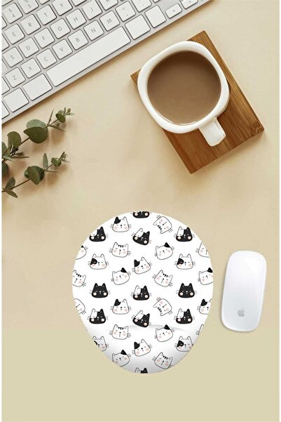 Gizeo Concept Mouse Pad cu model de pisică mixtă alb-negru cu suport pentru î...