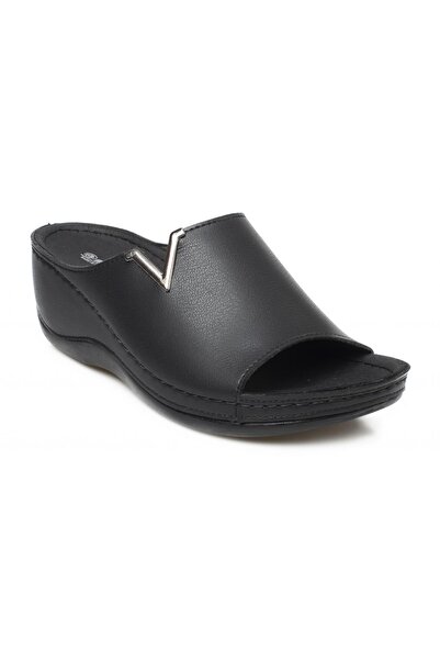 Muya 31148 Z Perla Heeled Black Women's Slippers