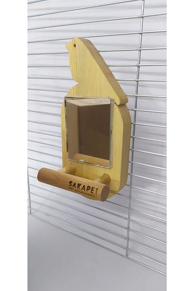SAKAPET Natural Wood - Bird Mirror with Perch