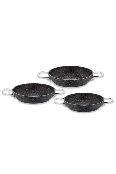 FALEZ Black Line 3 Piece Granite Pan Set