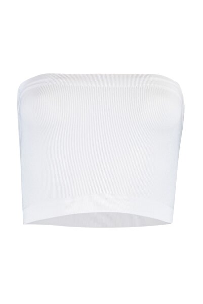 Trendyol Collection Schwarz-weißer 2er-Pack nahtloser/nahtloser, gerippter, trägerloser gestrickter Sport-BH TWOSS21SS0061