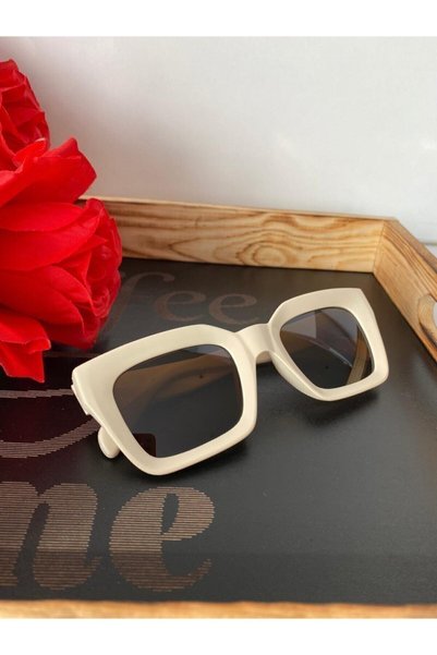 eleven market Cat Eye Kristal Krem Kadın Güneş Gözlüğü Siyah Cam