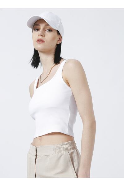Fabrika Beyaz Kadın Kare Yaka Crop Atlet TARRAN