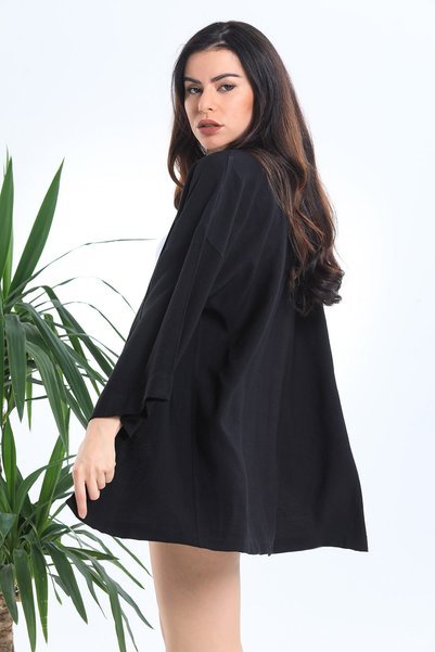 Elia Moda سترة كيمونو من الكتان الأسود