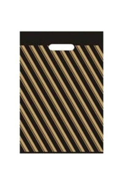 ELİT AMBALAJ Çizgili Blok Gold Yırtmalı El Geçmeli Poşet No:1 100 Ad 20*30 Cm