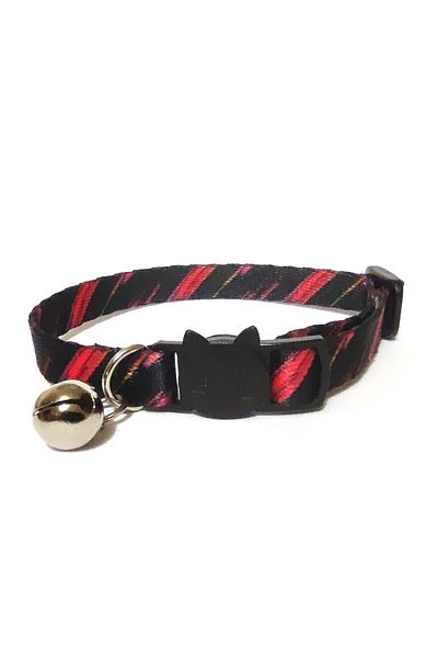 Ayz Aksesuar Safety Click Cat Collar, Black with Red Stripes, Handmade Special Production