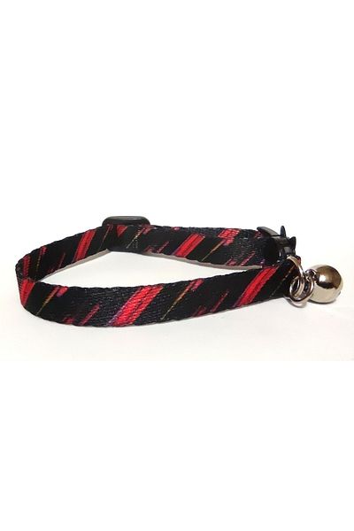 Ayz Aksesuar Safety Click Cat Collar, Black with Red Stripes, Handmade Special Production