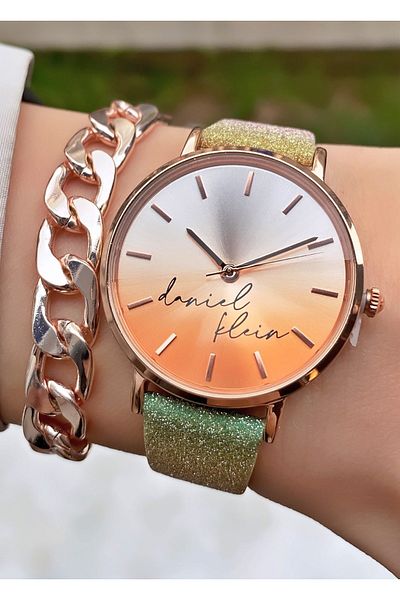 Daniel Klein Brand Colorful Leather Band Women's Wrist Watch - Bracelet Gift
