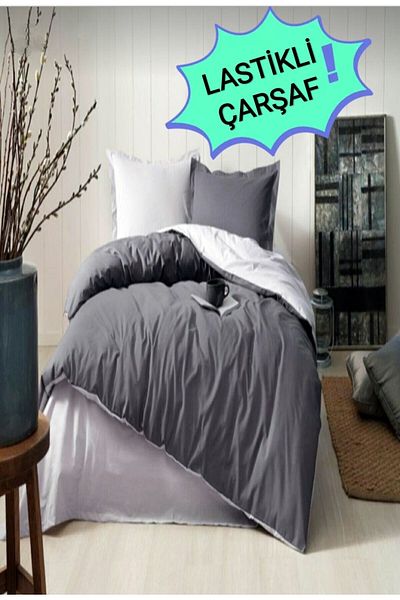 Özdilek Double (Elastic Sheets) Reversible Duvet Cover Set Anthracite Gray