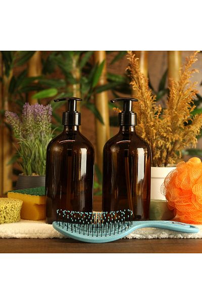 Hobi Demir Sanat 1 τεμ. 500ml Κεχριμπάρι καφέ γυάλινος διανομέας υγρού σαπουνιού, γυάλινο μπουκάλι Hda26