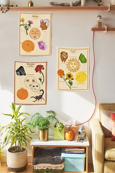 Buka Shops Set de 3 tapiserii de perete vintage Astrology