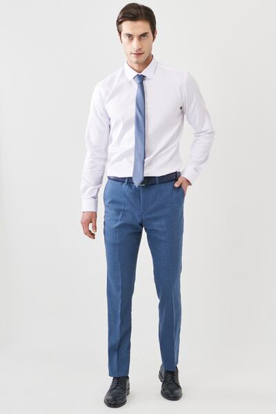 ALTINYILDIZ CLASSICS Erkek Mavi Slim Fit Dar Kesim Mono Yaka Desenli Yünlü Takım Elbise