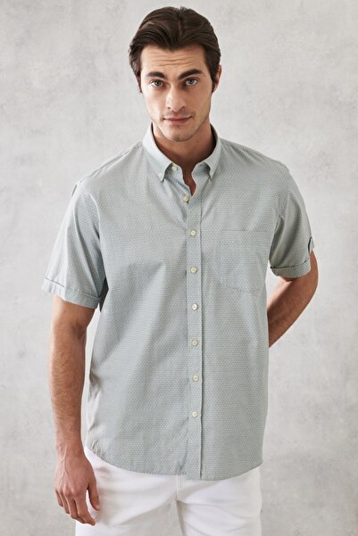 ALTINYILDIZ CLASSICS Erkek Haki Comfort Fit Rahat Kesim Düğmeli Yaka Armürlü ...