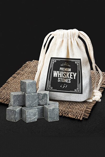 hediyemen Kese Içinde 6 Adet Viski Soğutma Taşı Seti - 2 Adet Ahşap Viski Bar...