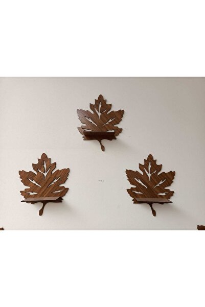 MODAT 3'lü Ahşap Duvar Süsü Rafı Çınar Yaprağı Mumluk