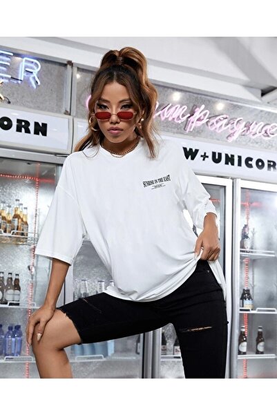 CANDEL Γυναικείο μπλουζάκι Oversize No Time Back Printed Λευκό