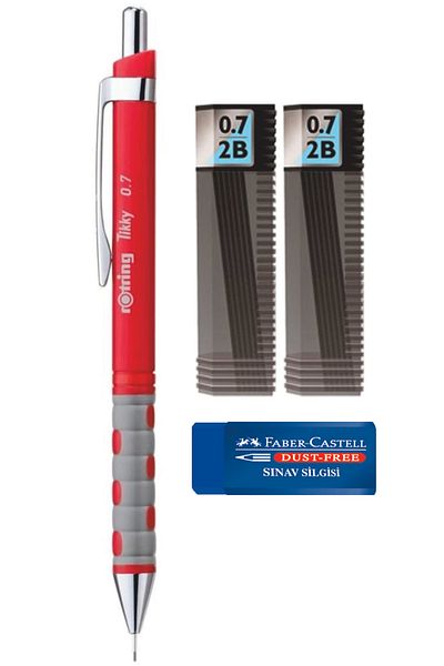 Rotring Tikky 0.7 Pen + 2 Pieces Tombow 0.7 ( 2b ) Tip + Faber Castell Medium Size Exam Eraser