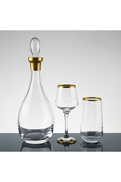 Panayır Home Lav Gold Gold Gilt Water - 13 Pieces of Glass Cutting Dowry Gift Presentation for 6 People