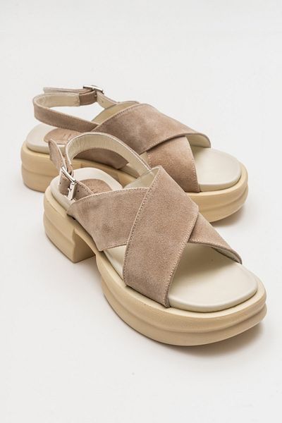 Luvi Gers Beige Wildleder-Damensandalen aus echtem Leder
