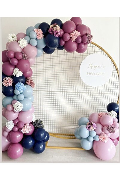 Çemrek Süs Parti Çiçekli Retro Pembe Gece Mavisi Balon Zincir Seti 100 Adet B...