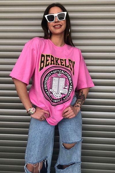 Machetta Γυναικείο μπλουζάκι Oversize Pink Berkeley με τυπωμένο λογότυπο