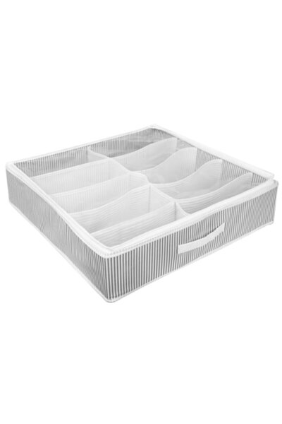 ModernAVM Fabric Shoe Storage Bag Set (10 Compartments) - Gray Striped