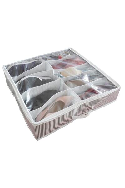 ModernAVM Fabric Shoe Storage Bag Set (10 Compartments) - Gray Striped