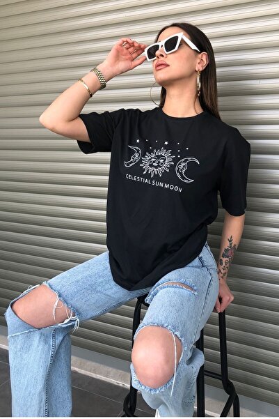 Machetta Μπλουζάκι Crew Neck Black Moon με στάμπα Oversize