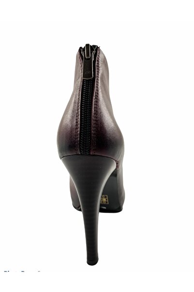 KARUMGESS Bordo Deri Ince Topuk Platformlu Bot