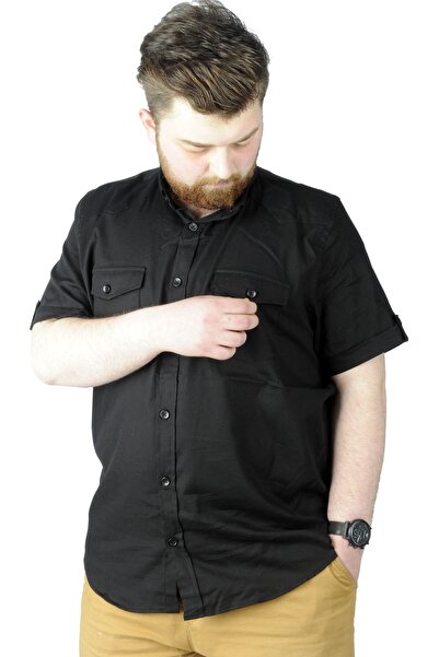 ModeXL Μαύρο πουκάμισο μεγάλου μεγέθους - Kkol και διπλές τσέπες 20361