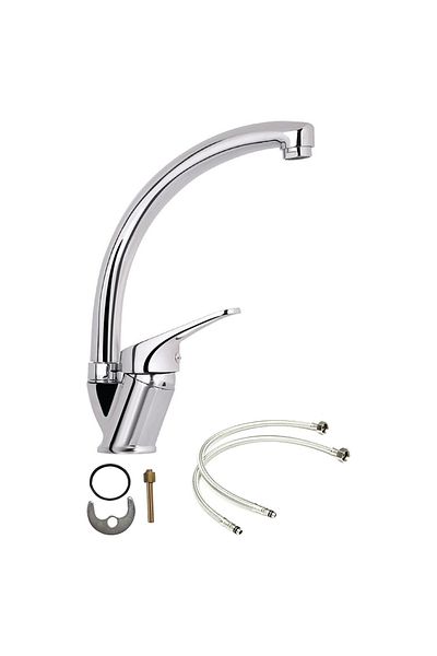 QNİAY Quality Mix Swan Kitchen Sink Faucet Set Hot Cold Inlet