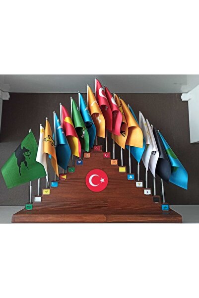 Denizli Bayrak 17'li Eski Türk Devletleri Bayrakları Ahşap Kaideli