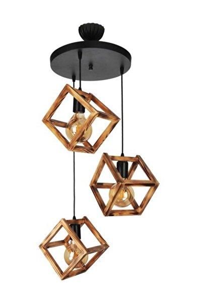 Genel Markalar Doğal Ahşap Kutu 3 Lü Ahşap Avize