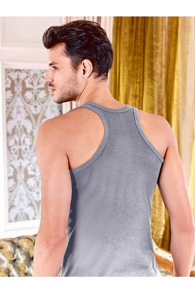 Berrak 1016 Men's Rambo Undershirt 3 Pieces Gray Xl-56 Rib Cotton Underwear