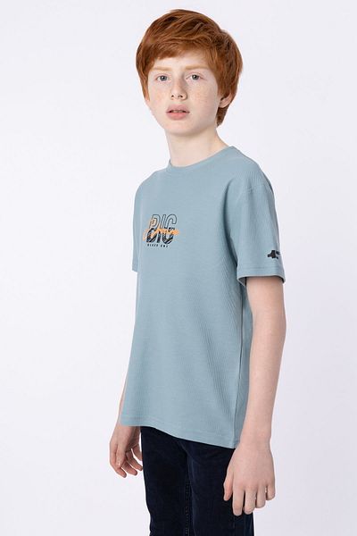 Black One 100% bumbac țesătură tip fagure, cu imprimeu anti-transpirație, cu detaliu, tricou de vară pentru băieți, cu gât crepus