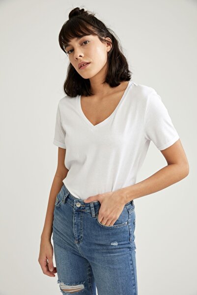 DeFacto Μπλουζάκι με λαιμόκοψη V Relax Fit