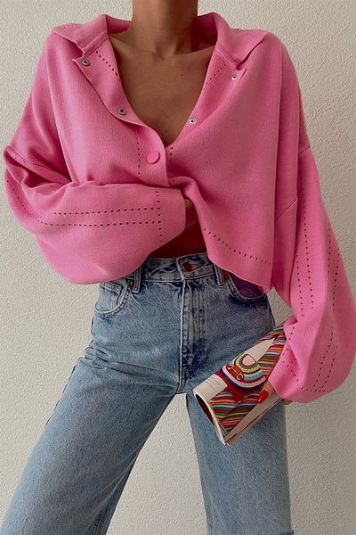 My love butik Cardigan crop cu detaliu snap
