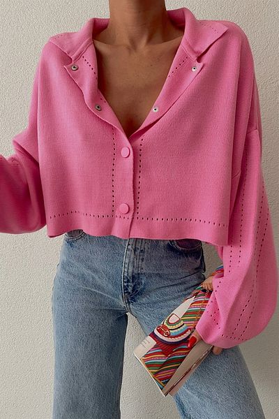 My love butik Cardigan crop cu detaliu snap