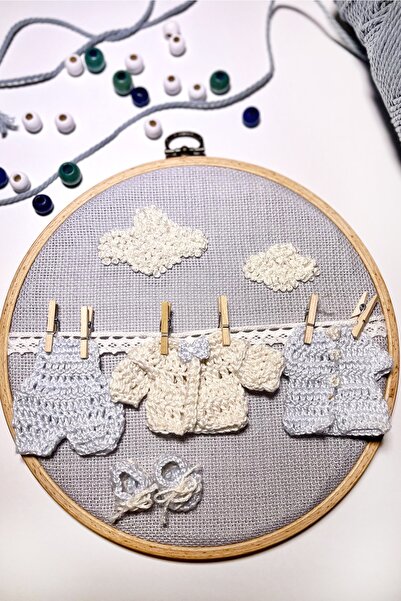 Meran El Işlemesi Dekoratif Bebek Odası Yuvarlak Kasnak Pano