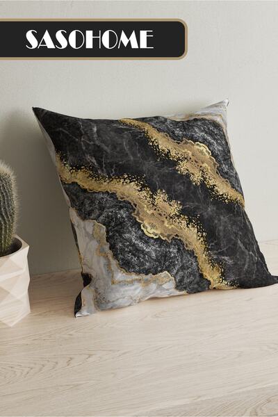 SasoHome Μαξιλάρι 4 τεμαχίων ψηφιακής εκτύπωσης δώρου με σχέδιο μαύρο γκρι μάρμαρο - Κάλυμμα μαξιλαριού