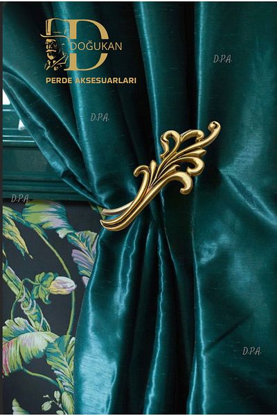 Doğukan perde aksesuarları مجموعة ستائر ذات حافة ورقية ذهبية من Es Kolbağı (قطعة واحدة)