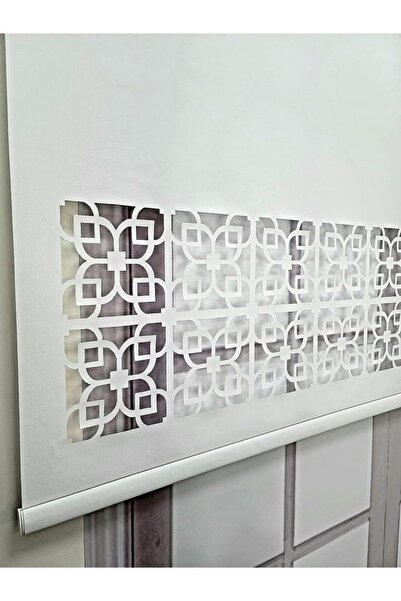 BBB Stor Perde Desenli Lazer Kesim Kalın Kumaşlı Beyaz Ml105