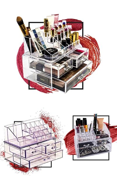 KÜÇÜK EW 2-рівневий акриловий органайзер для косметики та прикрас із висувними ящиками (прозорий)